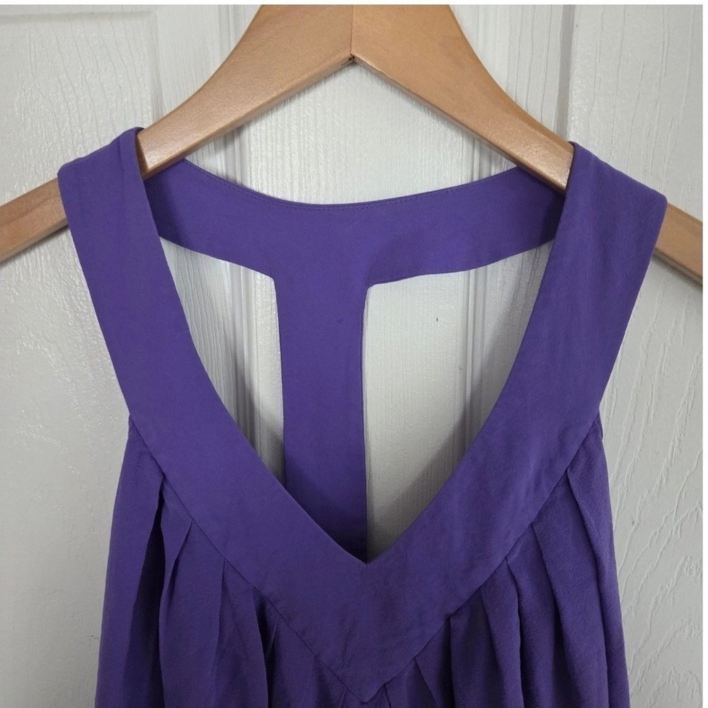 Alice + Olivia L Purple Silk Racerback V-Neck Mini Dress Designer Spring Flowy - Picture 2 of 6